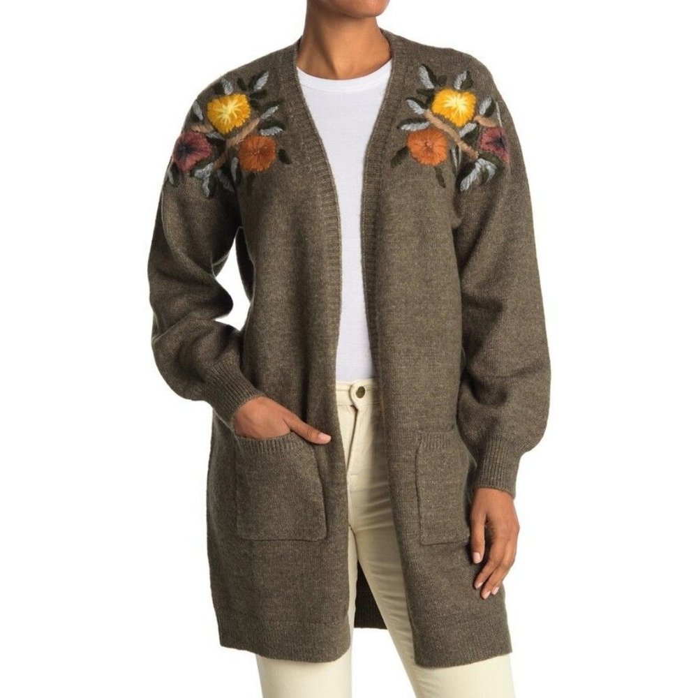 Boundless North Womens S Gray Floral Embroidered O